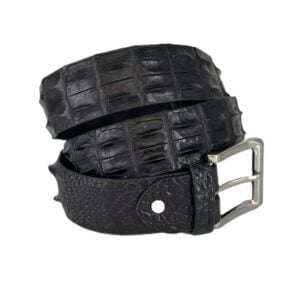 Wide crocodile leather belt for men in black